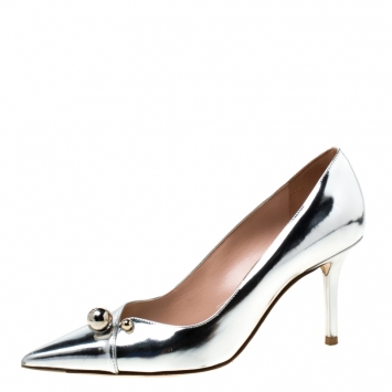 Pre Owned Dior Metallic Silver Leather Charm Pointed Toe Pumps Size 36.5