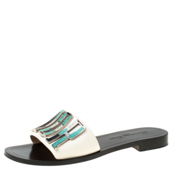 Pre Owned Dior White Leather Diorevolution Flat Slides Size 36.5