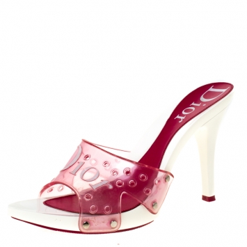 Pre Owned Dior Pink PVC Logo Open Toe Sandals Size 39.5