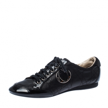 Pre Owned Dior Black Quilted Leather Lace Up Sneakers Size 38