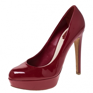 Pre Owned Dior Red Patent Leather Miss Dior Platform Pumps Size 38.5 