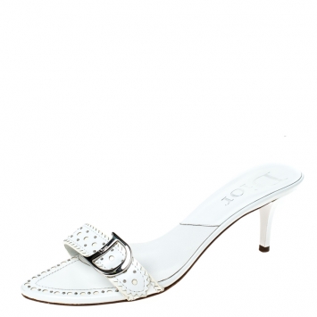 Pre Owned Dior White Leather Embellished Open Toe Sandals Size 39