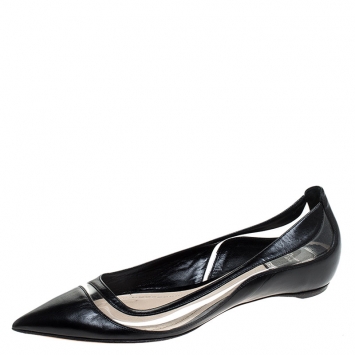 Pre Owned Dior Black Leather and PVC Dior Wave Pointed Toe Ballet Flats Size 38.5