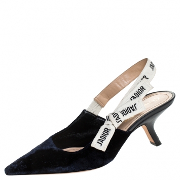 Pre Owned Dior Blue Velvet J'adior Slingback Pointed Toe Sandals Size 37