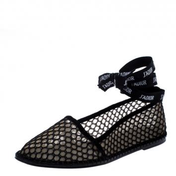 Pre Owned Dior Black Lace And Suede Trim J'adior Ballet Flats Size 39