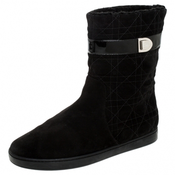 Pre Owned Dior Black Cannage Suede Fur Lined Snow Boots Size 38.5