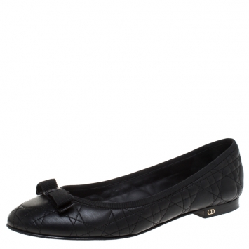 Pre Owned Dior Black Quilted Cannage Leather My Bow Ballet Flats Size 41.5