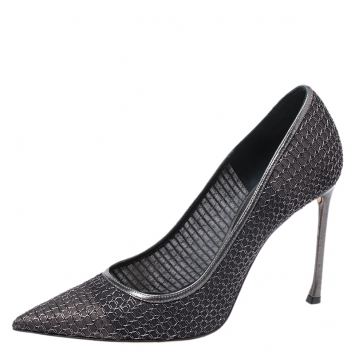 Pre Owned Dior Metallic Grey/Black Leather Trim And Mesh Pointed Toe Pumps Size 40