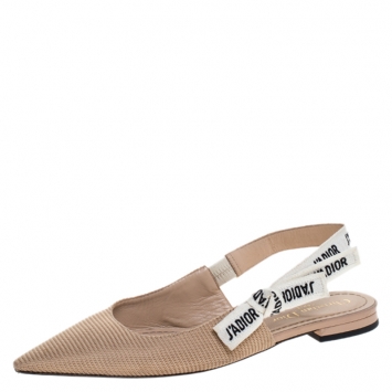 Pre Owned Dior Beige Canvas J'adior Slingback Flats Size 37
