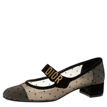 Pre Owned Dior Black Mesh And Suede Trim Baby-D Mary Jane Flats Size 38.5