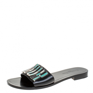 Pre Owned Dior Black Leather Diorevolution Flat Slides Size 41