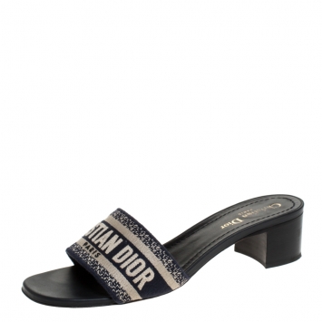 Pre Owned Dior Blue/Beige Cotton Blend Dway Mules Size 39