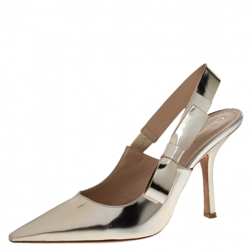 Pre Owned Dior Metallic Gold Leather Sweet-D Slingback Pumps Size 40.5