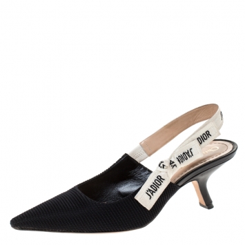 Pre Owned Dior Black Fabric J'adior Slingback Pointed Toe Sandals Size 38.5