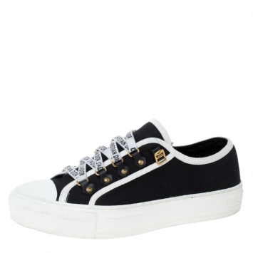 Pre Owned Dior Blue Canvas And White Cotton Trim Walk'N'Dior Low Top Sneakers Size 38.5