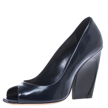 Pre Owned Dior Blue Patent Leather Eclipse Peep Toe Pumps Size 39