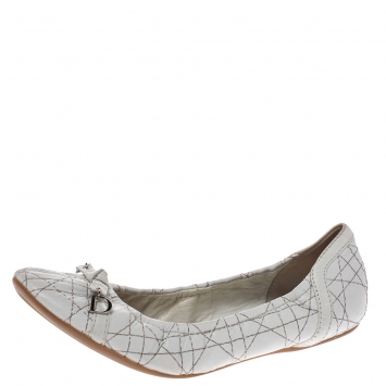 Pre Owned Dior White Cannage Leather Bow Detail Ballet Flats Size 41