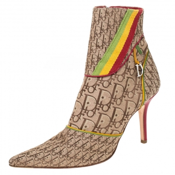 Pre Owned Dior Multicolor Monogram Canvas And Leather Piping Ankle Boots Size 40.5