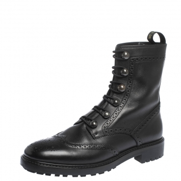 Pre Owned Dior Black Brogue Leather Diorunit Combat Ankle Boots Size 37