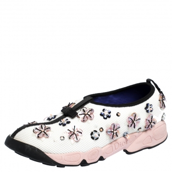 Pre Owned Dior White Embellished Mesh Fusion Slip On Sneakers Size 39