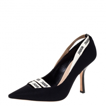 Pre Owned Dior Black Technical Fabric J'adior Ribbon Pointed Toe Pumps Size 38.5