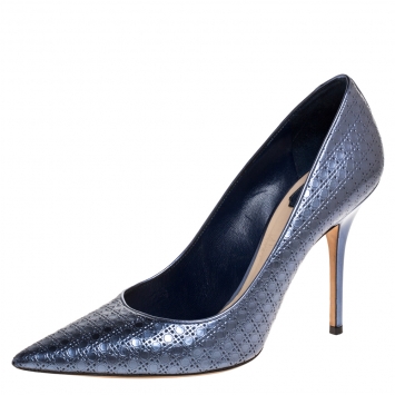 Pre Owned  Dior Metallic Blue Cannage Leather Cherie Pointed Toe Pumps Size 40