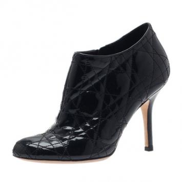 Pre Owned Dior Black Patent Cannage Ankle Booties Size 35