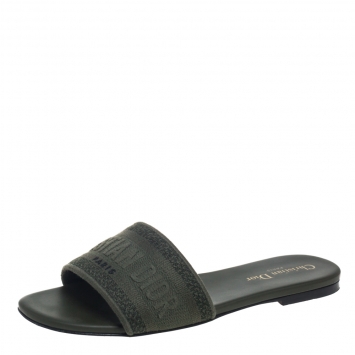 Pre Owned Dior Khaki Canvas Dway Slide Sandals Size 38.5