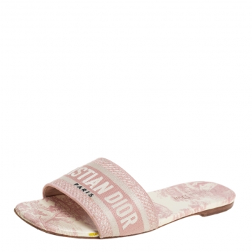Pre Owned Dior Light Pink Fabric Dway Logo Embroidered Flat Slides Size 39