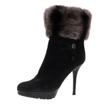 Pre Owned Dior Black Suede and Fur Ankle Boots Size 40