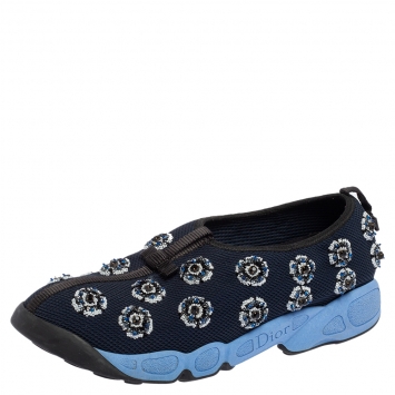 Pre Owned Dior Navy Blue Mesh Fusion Embellished Low Top Sneakers Size 41.5