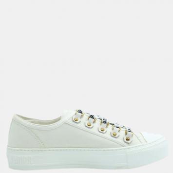 مملوكة مسبقًا Dior White Ivory Leather Walk'n Dior Sneakers Size EU 36