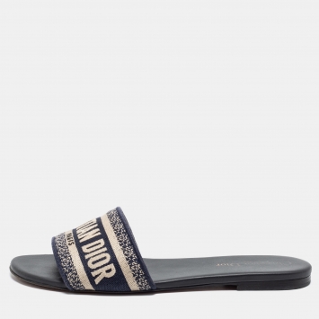 Pre Owned Dior Blue Canvas Dway Slide Sandals Size 38
