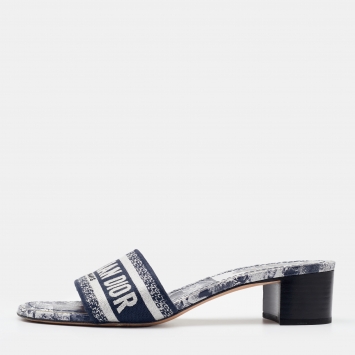 Pre Owned Dior Navy Blue Embroidered Canvas Dway Slide Sandals Size 39