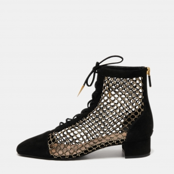 Pre Owned Dior Black Suede and Mesh Naughtily-D Ankle Boots Size 37