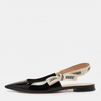 Pre Owned Dior Black Patent Leather J'Adior Slingback Flats Size 37
