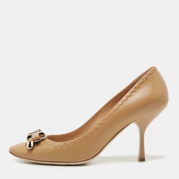 Pre Owned Dior Beige Leather Bow Pumps Size 40