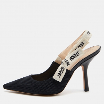 Pre Owned Dior Black Canvas and Leather J'adior Slingback Pumps Size 38