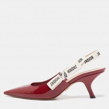 Pre Owned Dior Burgundy Patent Leather J'adior Slingback Pumps Size 39.5