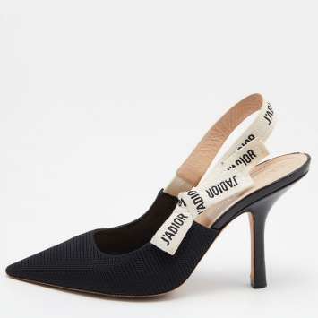 Pre Owned Dior Black Mesh J'adior Slingback Pumps Size 38