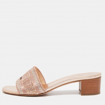 Pre Owned Dior Metallic Pink Canvas Dway  Slide Sandals Size 39