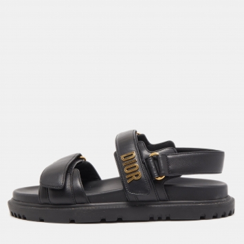 Pre Owned Dior Black Leather DiorAct Flat Sandals Size 38
