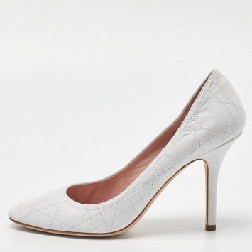 Pre Owned Dior White Cannage Leather Round Toe Pumps Size 40