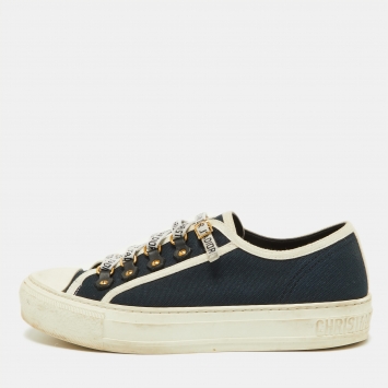 Pre Owned Dior Navy Blue/White Canvas Walk'n'Dior Low Top  Sneakers Size 37