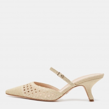 Pre Owned Dior Gold Glitter Lace Mary Jane Slide Sandals Size 41