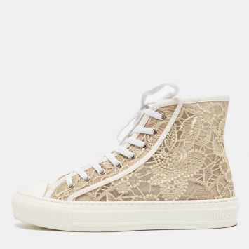 Pre Owned Dior Gold/White Lace and Rubber Walk'n'Dior Sneakers Size 38.5