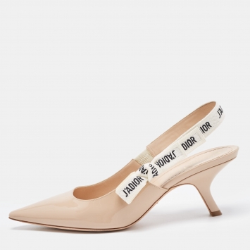 Pre Owned Dior Beige Patent J'Adior Slingback Pumps Size 40.5