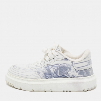 Pre Owned Dior White/Blue Toile De Jouy Fabric Dior Addict Sneakers Size 38