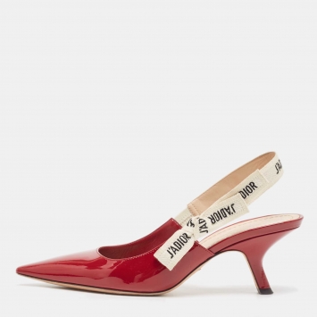 Pre Owned Dior Burgundy Patent Leather J'adior Slingback Pumps Size 38.5