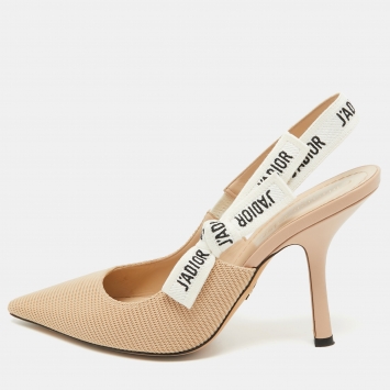 Pre Owned Dior Beige Canvas J'adior Slingback Pumps Size 39.5